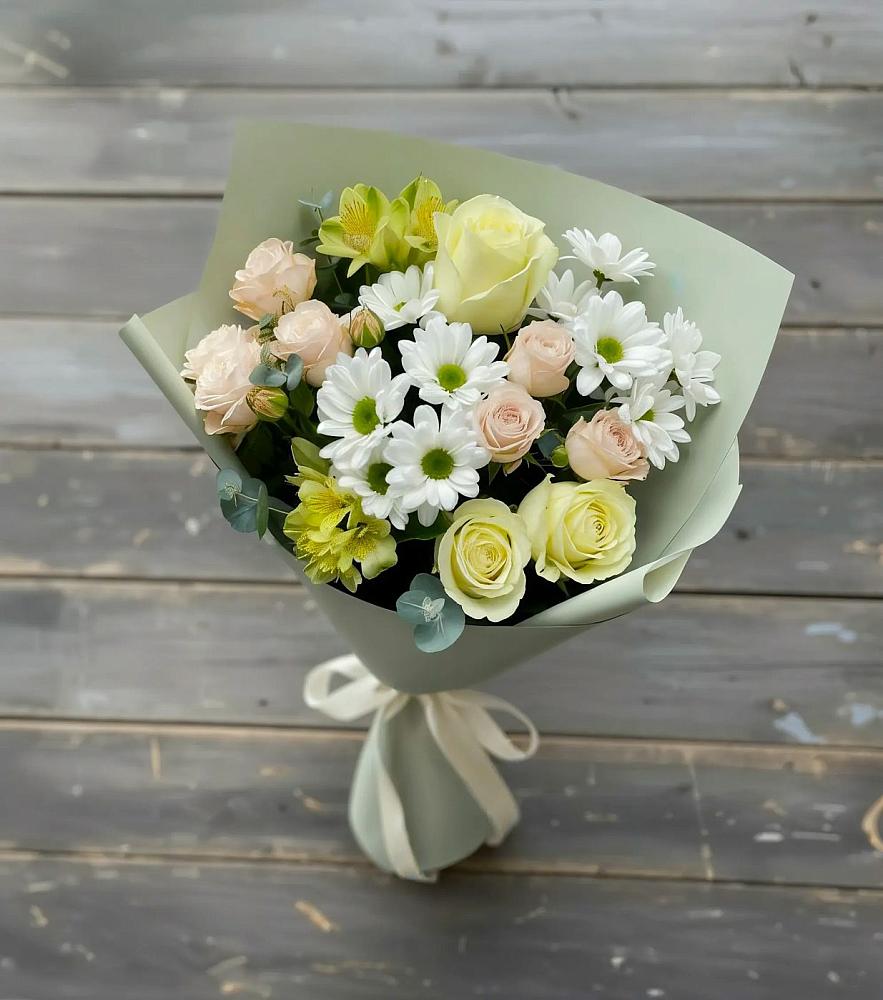 Букет цветов из: Альстромерии, Розы и Хризантемы в Гороховке