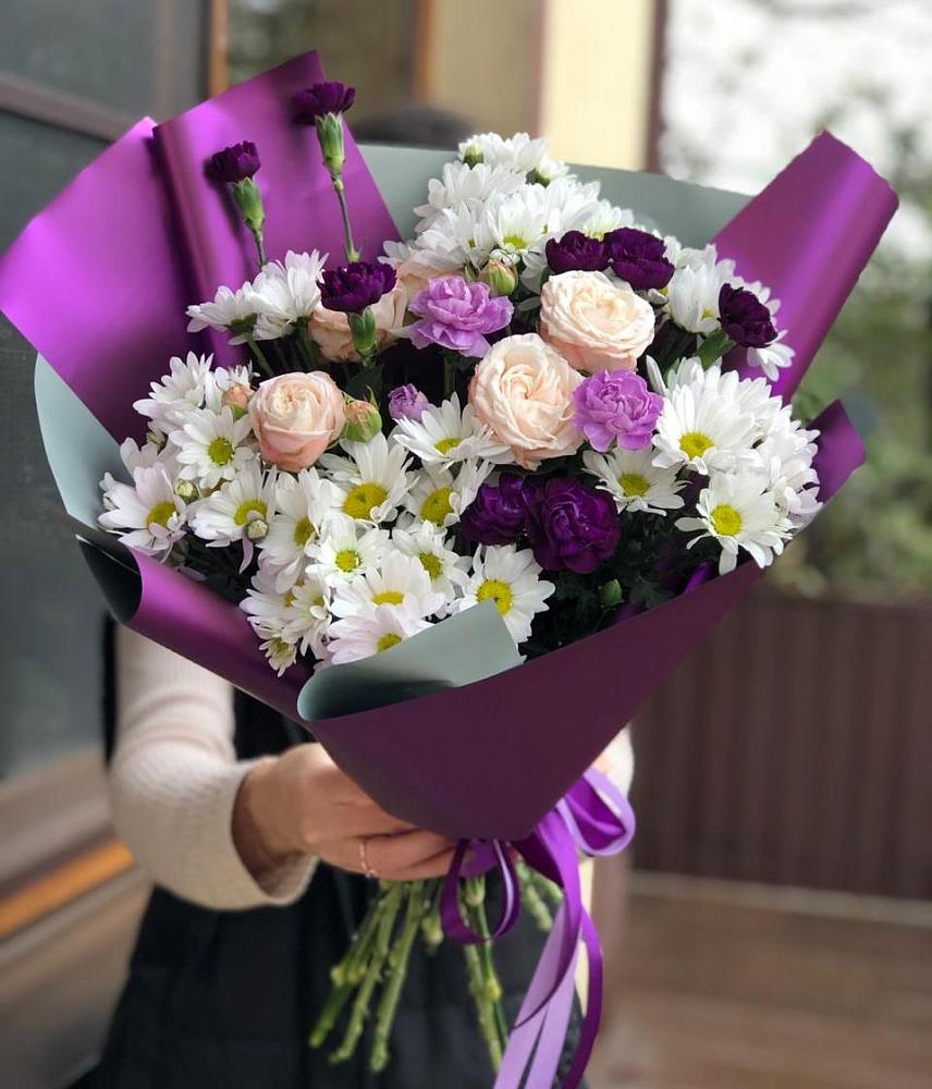 Букет цветов из: Хризантемы, Гвоздики и Розы в Гороховке