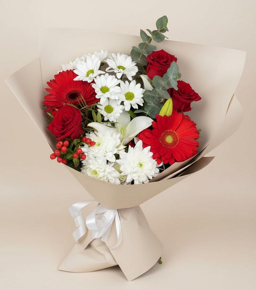 Букет цветов из: Розы, Хризантемы, Герберы и Лилии в Гороховке