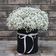 Цветочная композиция из Гипсофила в шляпной коробке в Гороховке